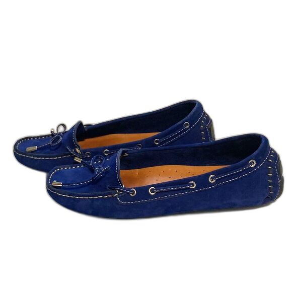 MERCANTI Fiorentini Nubuck Driving Shoes Blue Leather Loafers Womens 9B - Picture 5 of 14